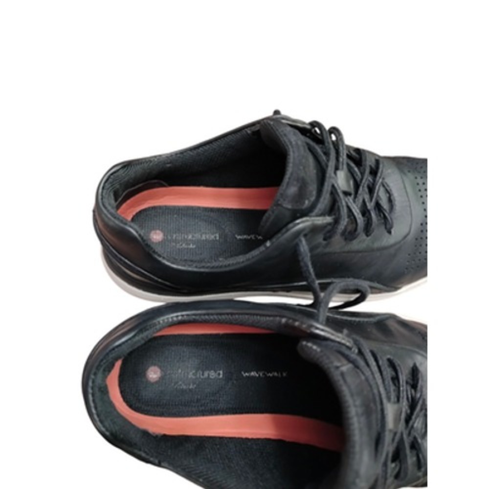 Clarks Unstructured Wavewalk Shoes Womens Size 5M Black Leather Walking Sneakers - Picture 8 of 11
